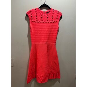 Ted Baker London Zaralie Jacquard Coral Pink Fit & Flare Sleeveless Knit Dress 6